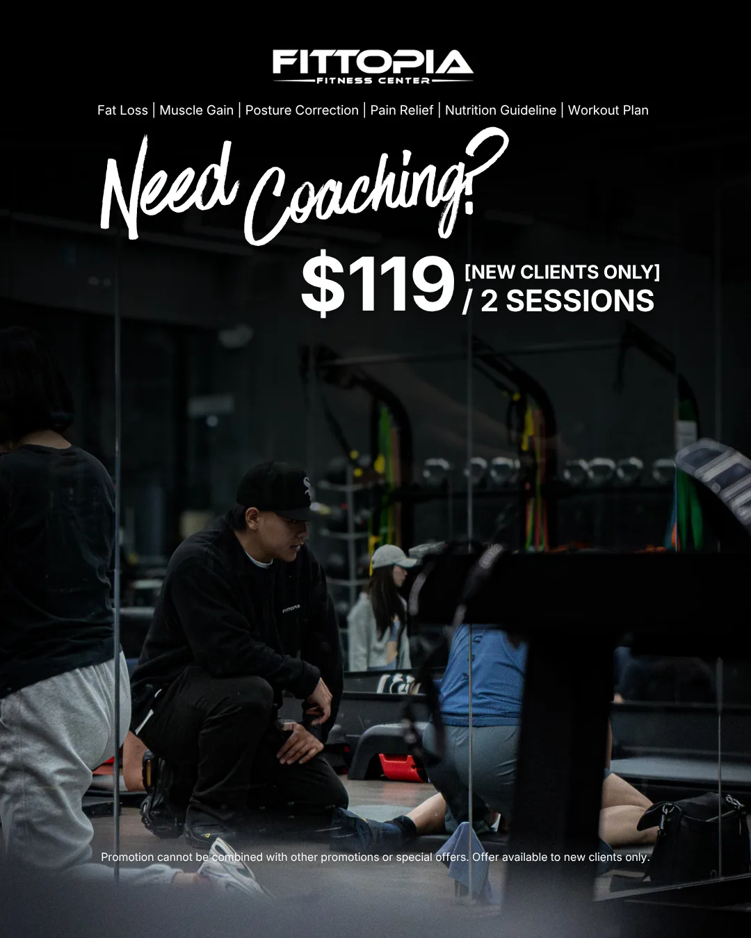 Need Coaching promo poster: 2 Personal Training sessions for $119, new clients only