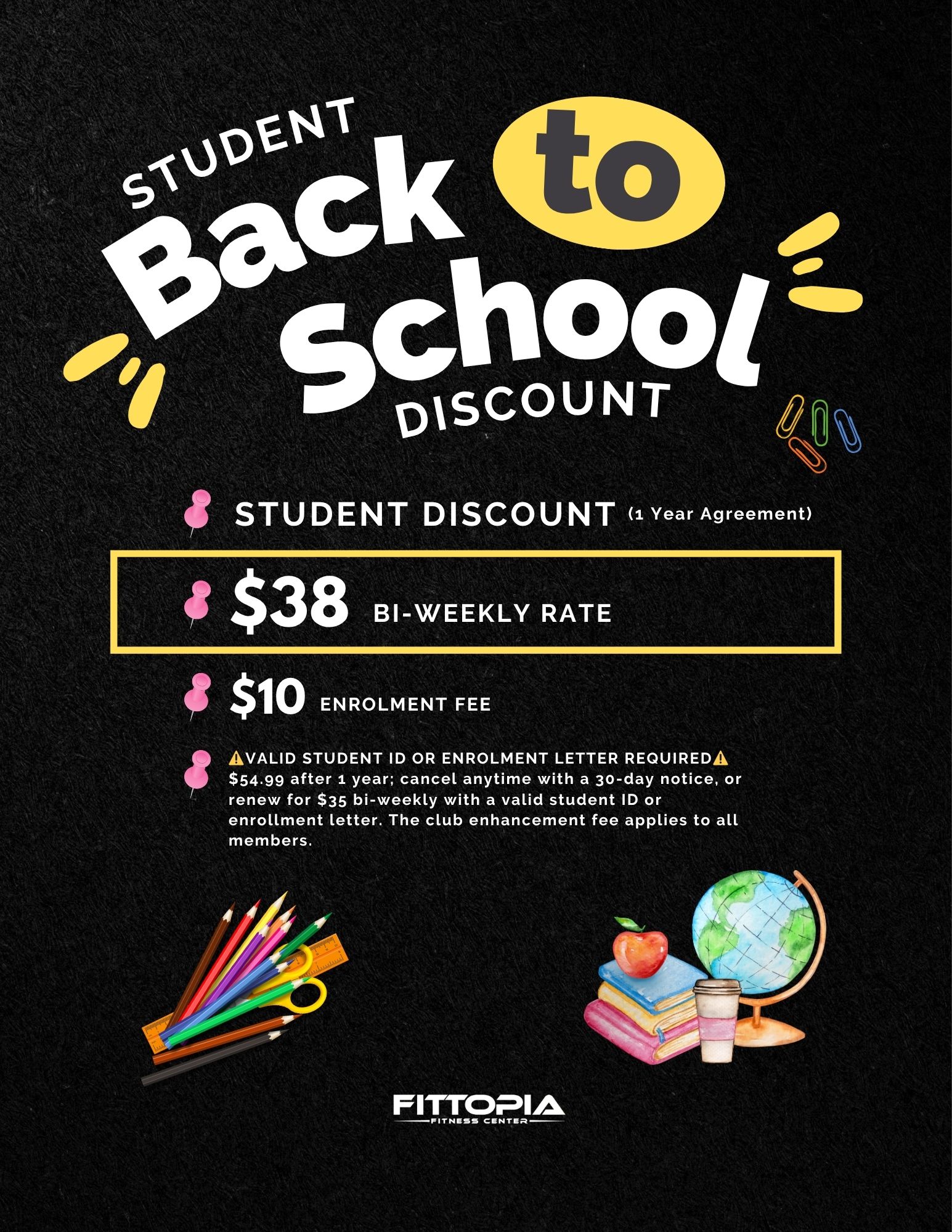 Fittopia Student Back-to-School Discount poster